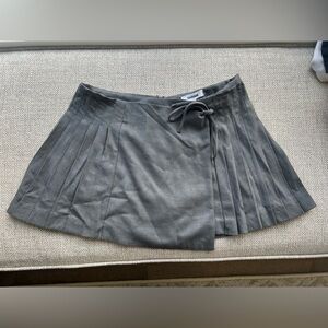 Garage Grey Pleated Mini Skirt with Side Tie